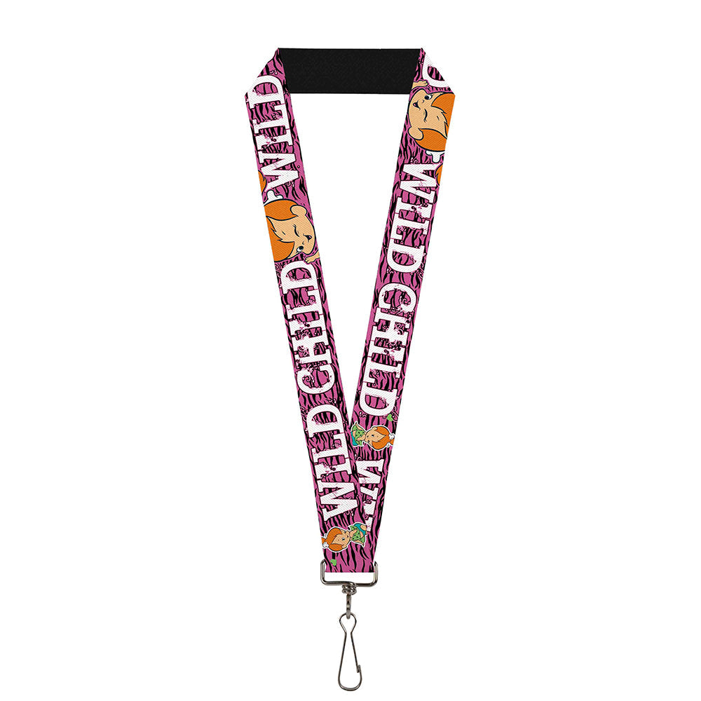 Lanyard - 1.0" - Pebbles Face Pose WILD CHILD Pink Black White