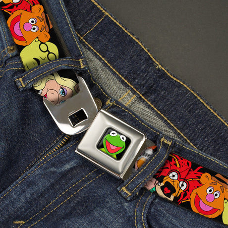 Kermit Face Full Color Black Seatbelt Belt - Muppets Faces Black Webbing