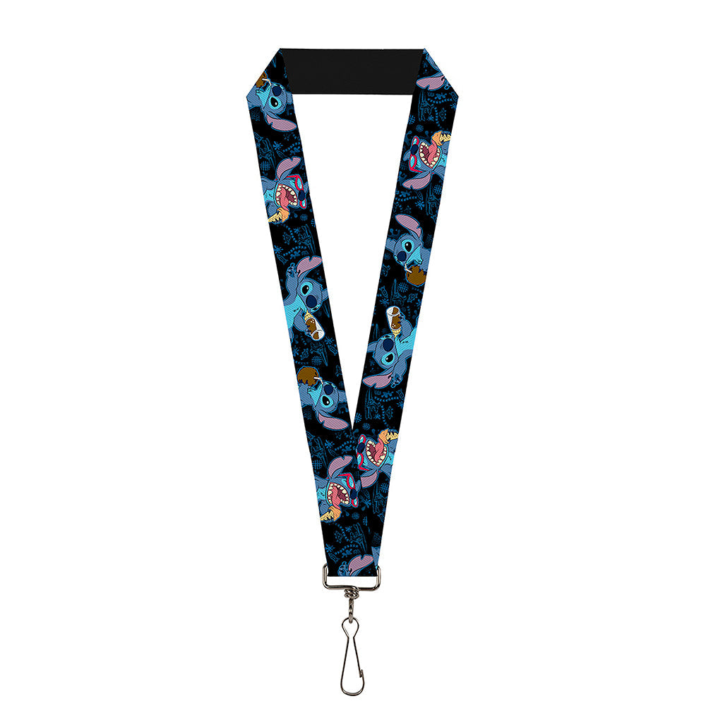 Lanyard - 1.0" - Stitch Snacking Poses Black Blue