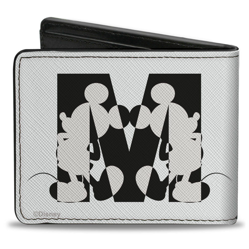 Bi-Fold Wallet - MICKEY Text + Classic Silhouette M Pose White Black