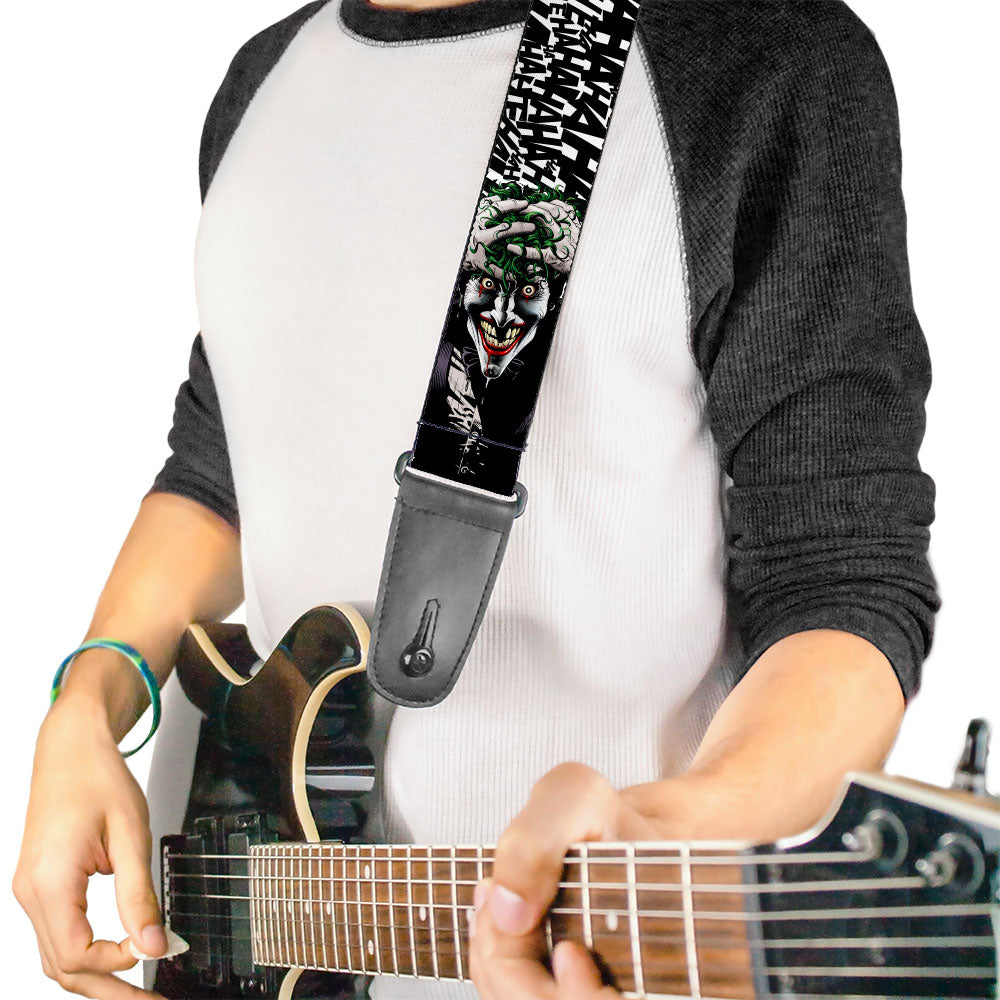 Guitar Strap - Joker The Killing Joke Holding Head Pose HAHAHA Repeat White Black