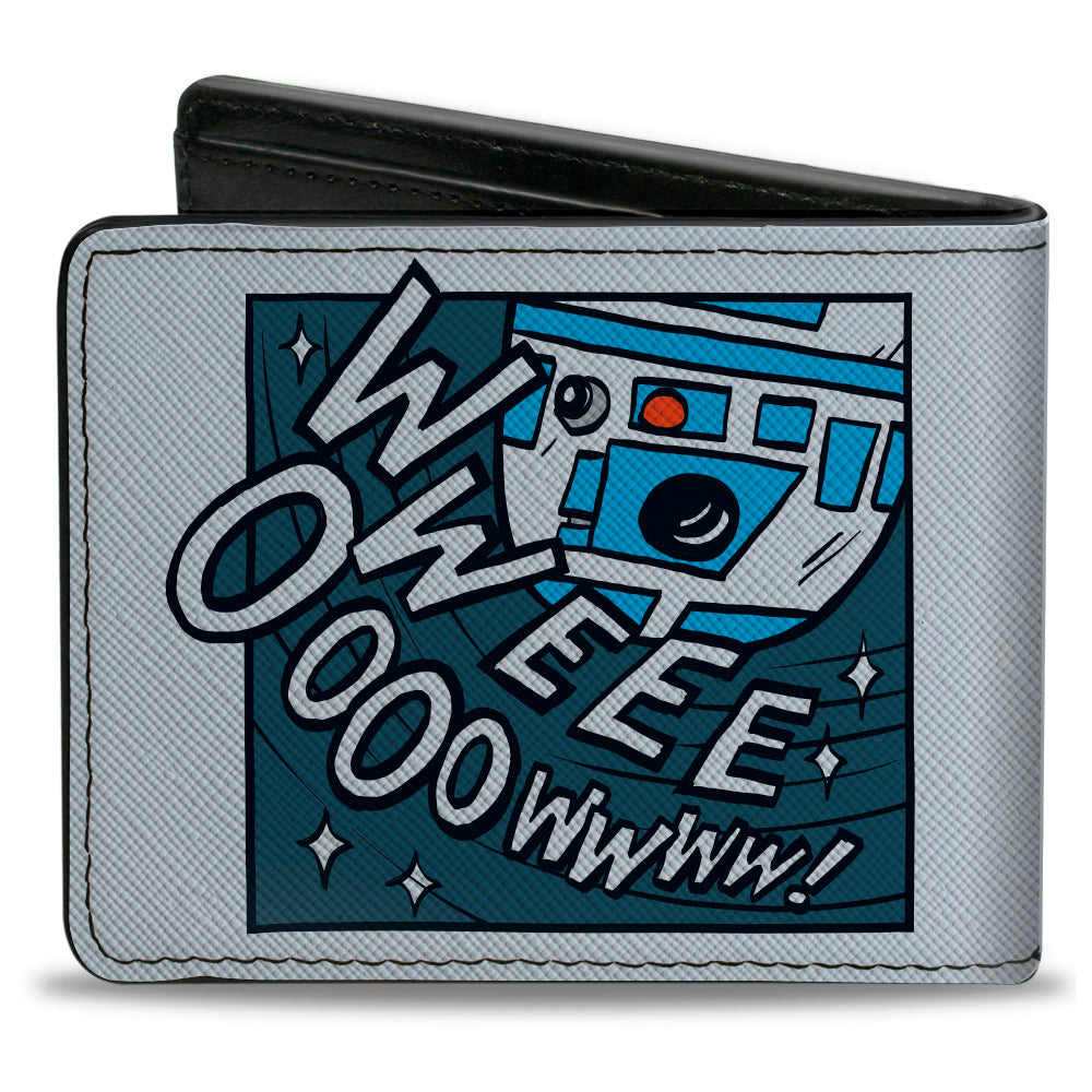 Bi-Fold Wallet - Star Wars R2-D2 Screaming WWEEE OOOOWWWW! Cartoon Block Grays