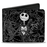 Bi-Fold Wallet - The Nightmare Before Christmas Character Doodles Black White