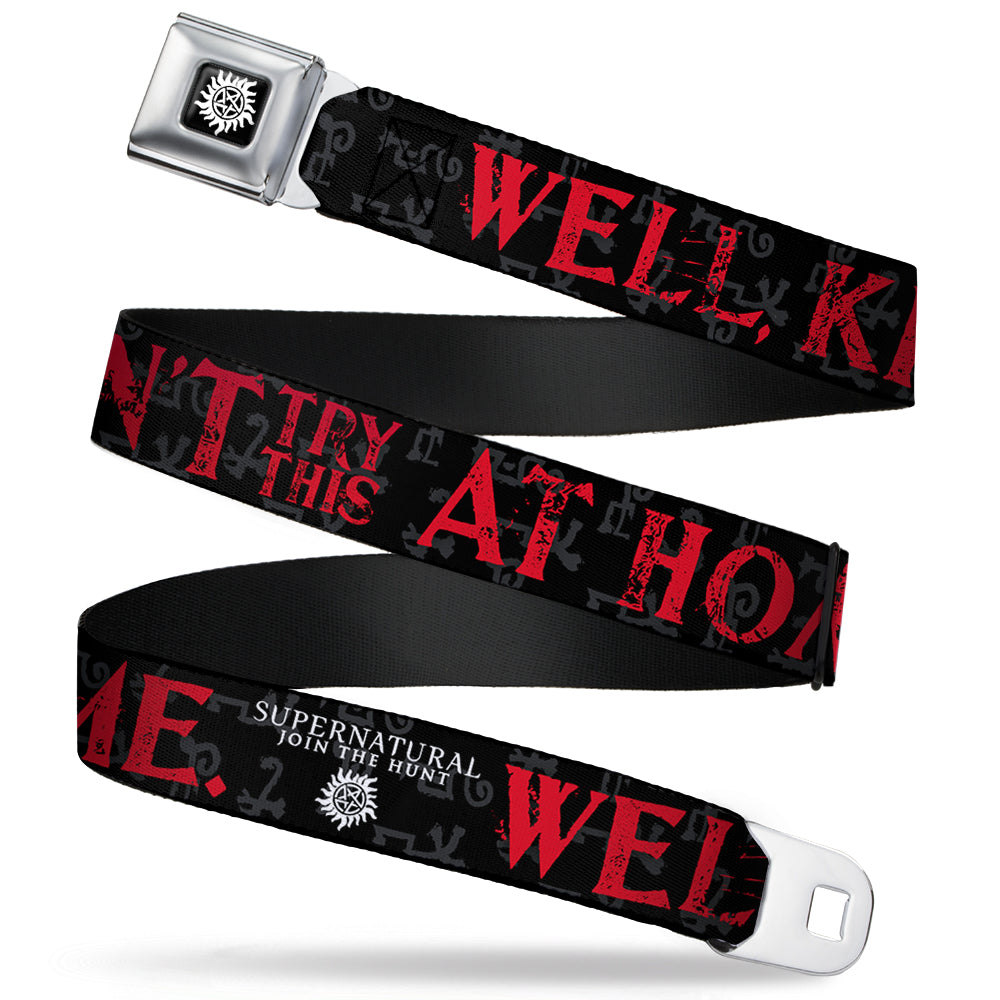 Winchester Logo Full Color Black White Seatbelt Belt - SUPERNATURAL WELL, KIDS DON'T TRY THIS AT HOME/Symbols Black/Gray/Red/White Webbing