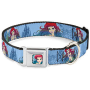 Ariel Face6 Turquoise Full Color Blues Seatbelt Buckle Collar - Ariel Poses Coral & Castle Blues/Reds