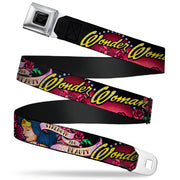 Wonder Woman Black Silver Seatbelt Belt - WONDER WOMAN/Roses STRENGTH AND BEAUTY Black-Pink Fade Webbing