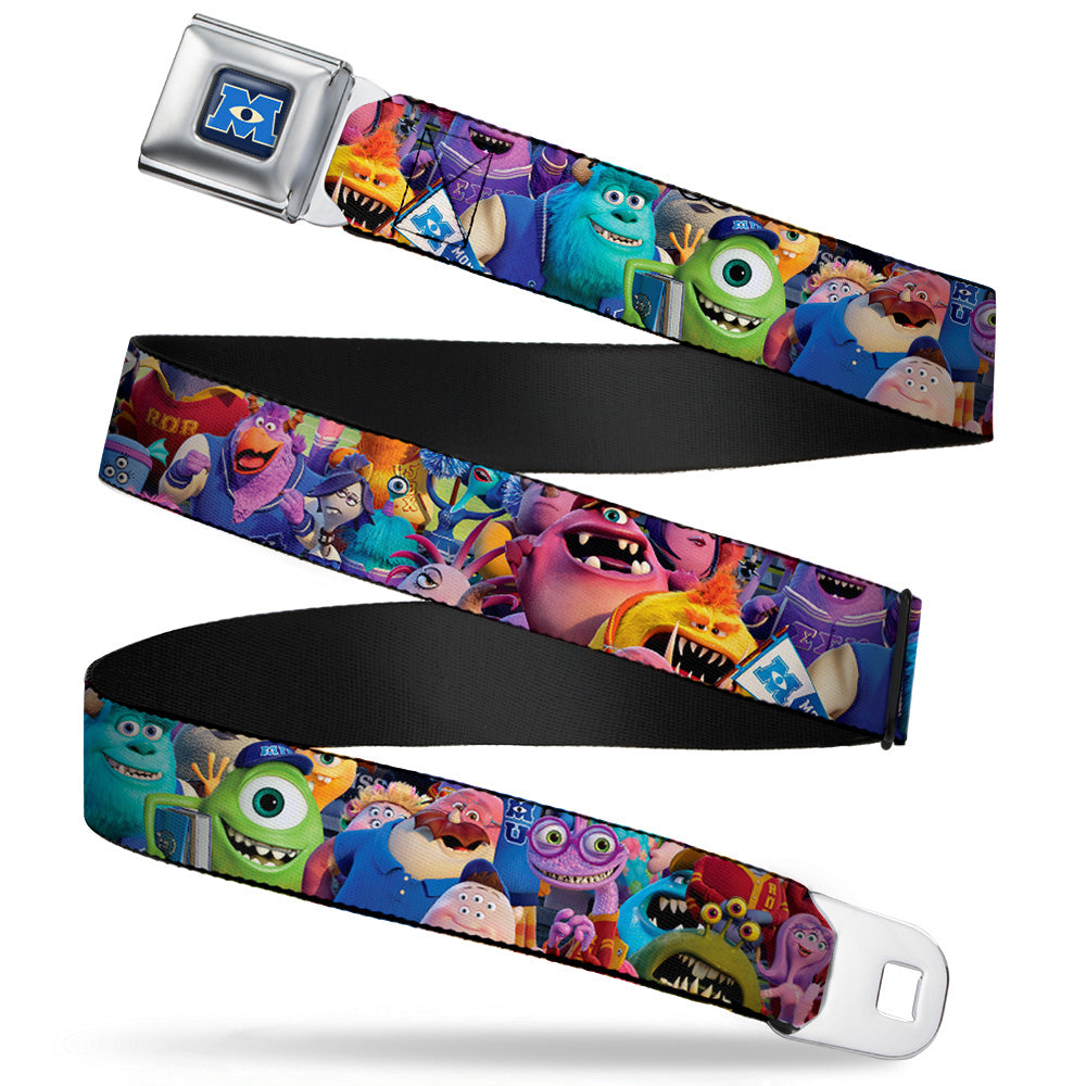 Monsters University Logo Full Color Blue White Seatbelt Belt - Monsters University Monsters Stacked Webbing