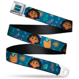 ENCANTO Logo Full Color Turquoise Seatbelt Belt - Encanto Mirabel Poses and Nature Collage Turquoise Webbing