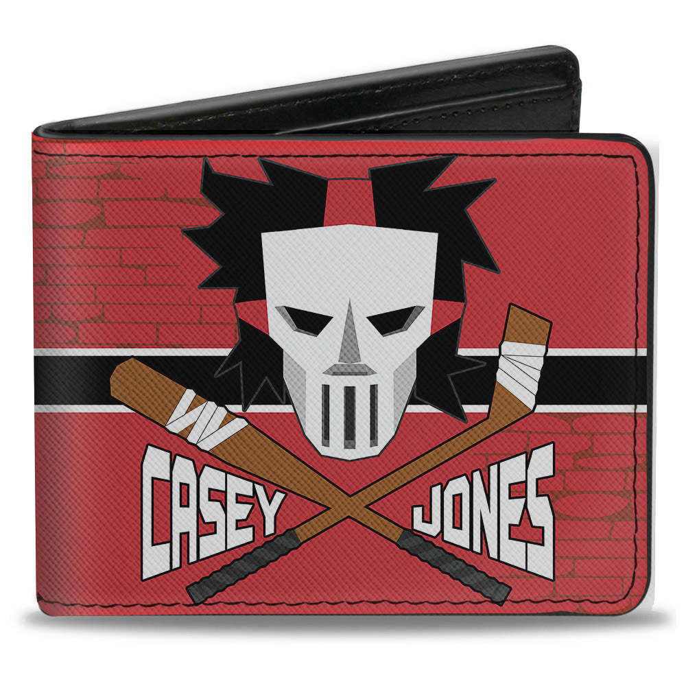 Bi-Fold Wallet - CASEY JONES Baseball Bat & Hockey Stick Bricks Stripe Reds White Black