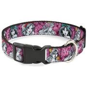 Plastic Clip Collar - Princess Sketch Poses/Floral Collage Pinks/Grays