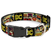 Plastic Clip Collar - Vintage DC Comics Superhero and Logos Collage Black