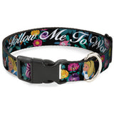 Plastic Clip Collar - Alice/Cheshire Cat/Flowers Poses2/FOLLOW ME TO WONDERLAND Black/Multi Color/White