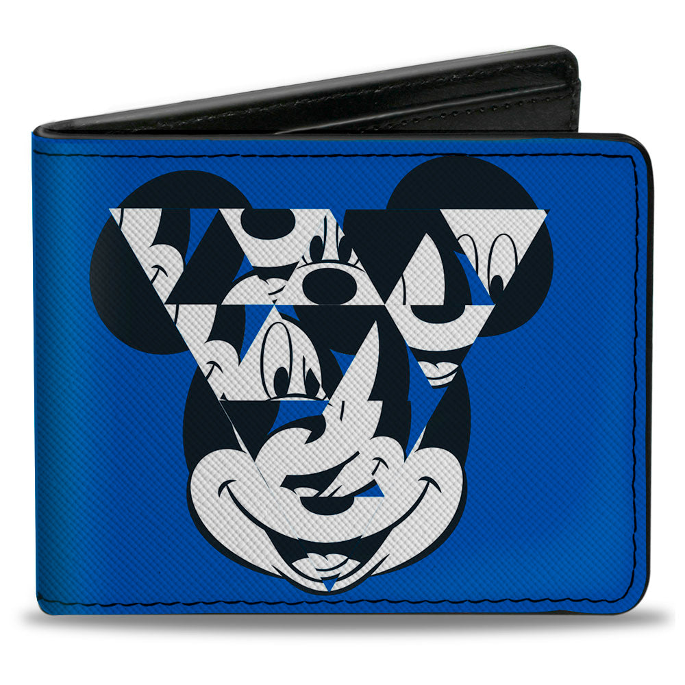 Bi-Fold Wallet - Mickey Mouse Kaleidoscope Face + Text Logo Blues White