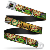 Classic TMNT Logo Full Color Seatbelt Belt - Classic Teenage Mutant Ninja Turtles Turtle Poses/Pizza Slices Webbing