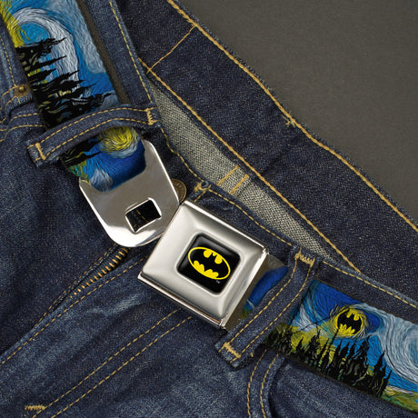 Batman Full Color Black Yellow Seatbelt Belt - Batman Dark Starry Night Webbing