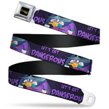 DARKWING DUCK Logo Full Color Black/Yellow/Purple Seatbelt Belt - Darkwing Duck Pose LET'S GET DANGEROUS Black/Purples Webbing