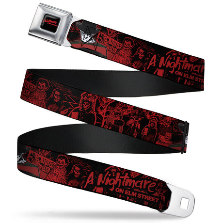 A NIGHTMARE ON ELM STREET Full Color Black/Blood Splatter Reds Seatbelt Belt - A NIGHTMARE ON ELM STREET Freddy Pose/Sketch Black/Red Webbing