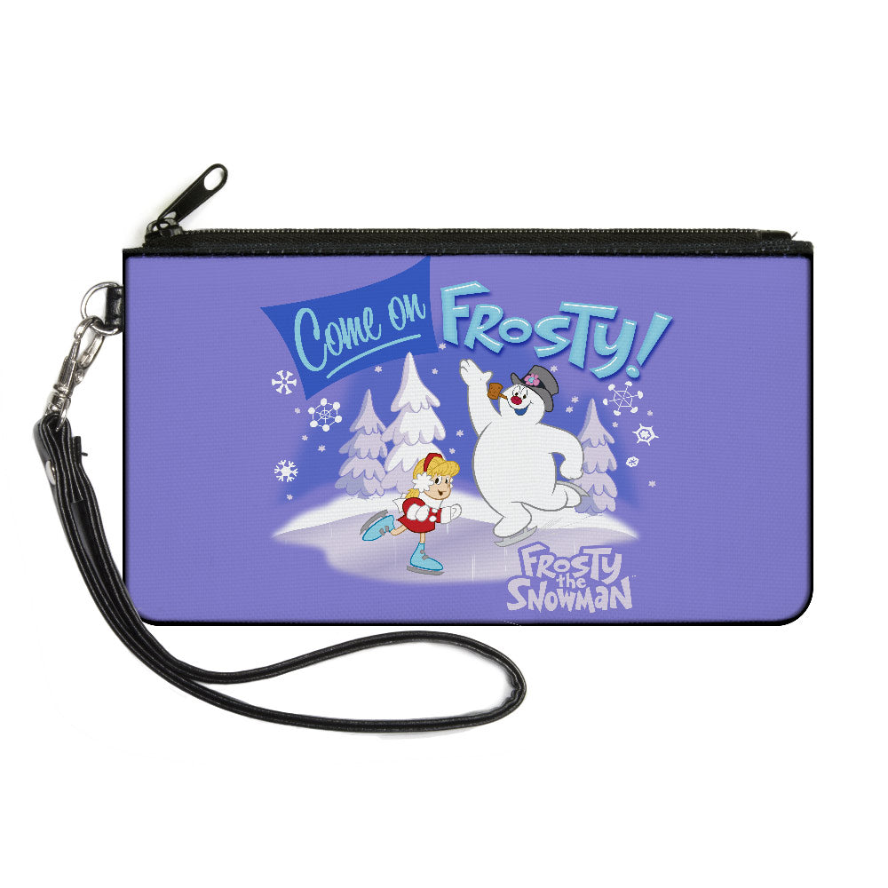 Canvas Zipper Wallet - SMALL - FROSTY THE SNOWMAN Skating with Karen COME ON FROSTY! Purple Blues