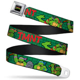 Classic TMNT Logo Full Color Seatbelt Belt - Classic Teenage Mutant Ninja Turtles Group Pose2/TMNT Green Brick Wall Webbing