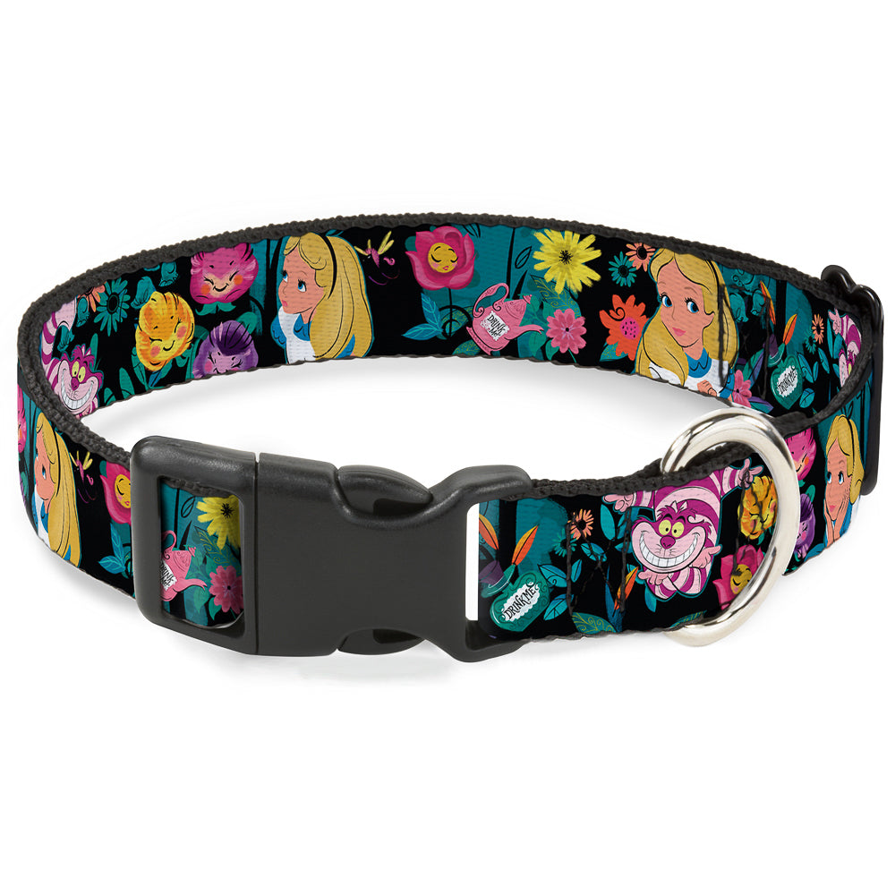 Plastic Clip Collar - Alice/Cheshire Cat/Flowers Poses Black/Multi Color