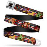 DC COMICS BOMBSHELLS Logo Full Color Black/Pinks/Yellow Seatbelt Belt - DC Bombshell Pin-Up Girls Webbing