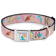 The Little Mermaid Ariel Silhouette Pose Full Color White/Multi Color Seatbelt Buckle Collar - The Little Mermaid Flounder and Sebastian Under the Sea Pinks