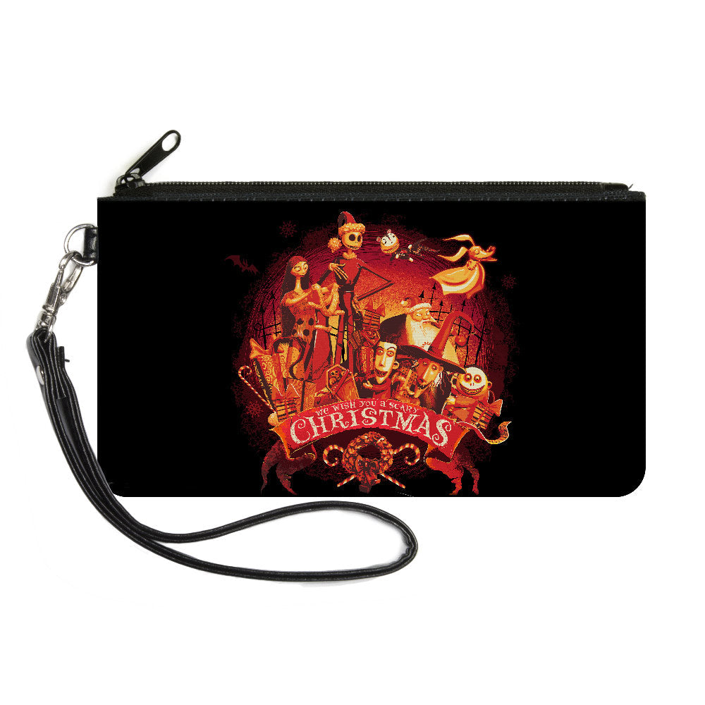 Canvas Zipper Wallet - LARGE - The Nightmare Before Christmas WE WISH YOU A SCARY CHRISTMAS Group Pose Black Oranges