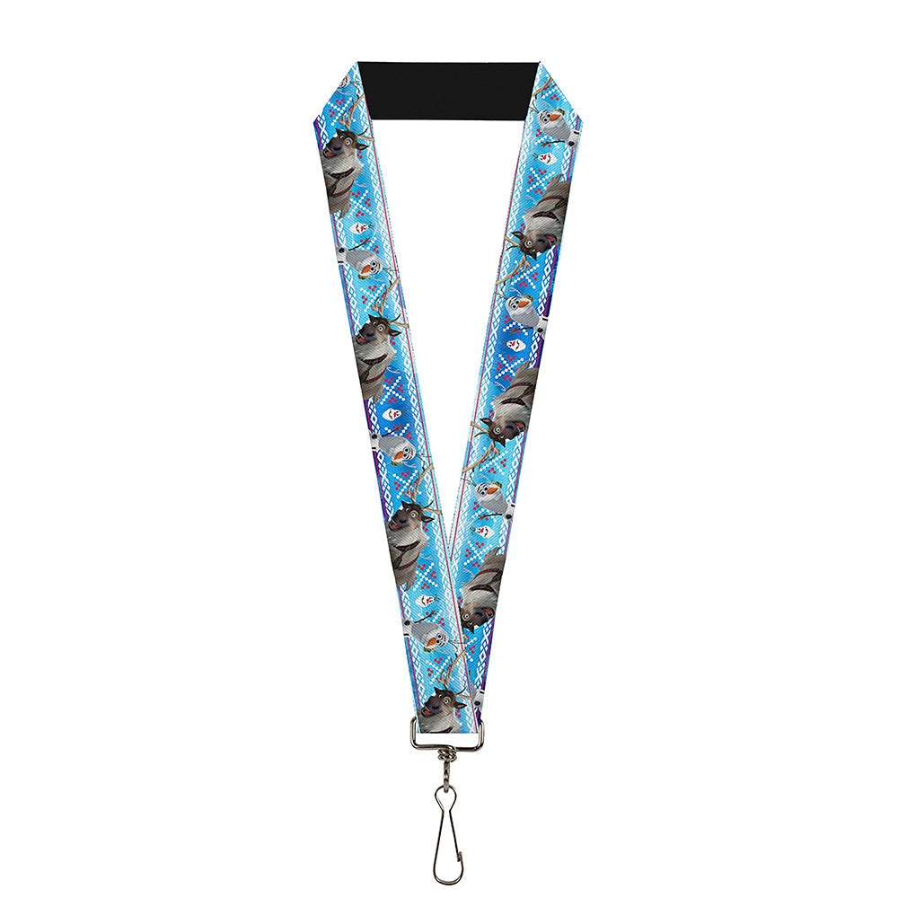 Lanyard - 1.0" - Frozen Olaf & Sven Pose Olaf Stitch Blues White Red