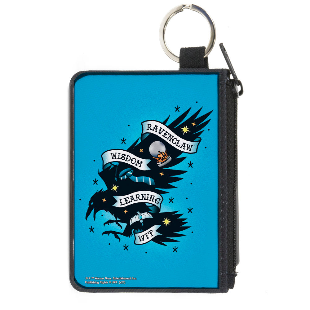 Canvas Zipper Wallet - MINI X-SMALL - Harry Potter RAVENCLAW Eagle WISDOM LEARNING WIT Tattoo Blue