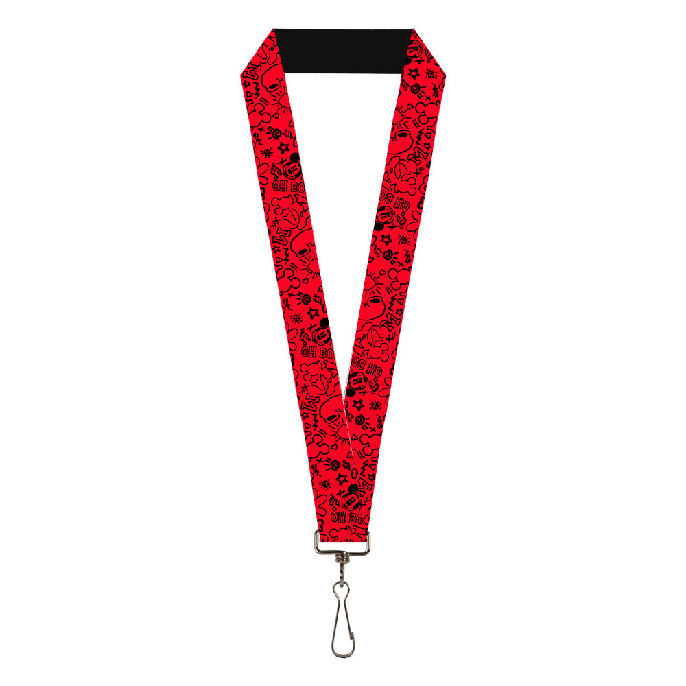 Lanyard - 1.0" - Mickey Mouse Icon Doodles Collage Red Black