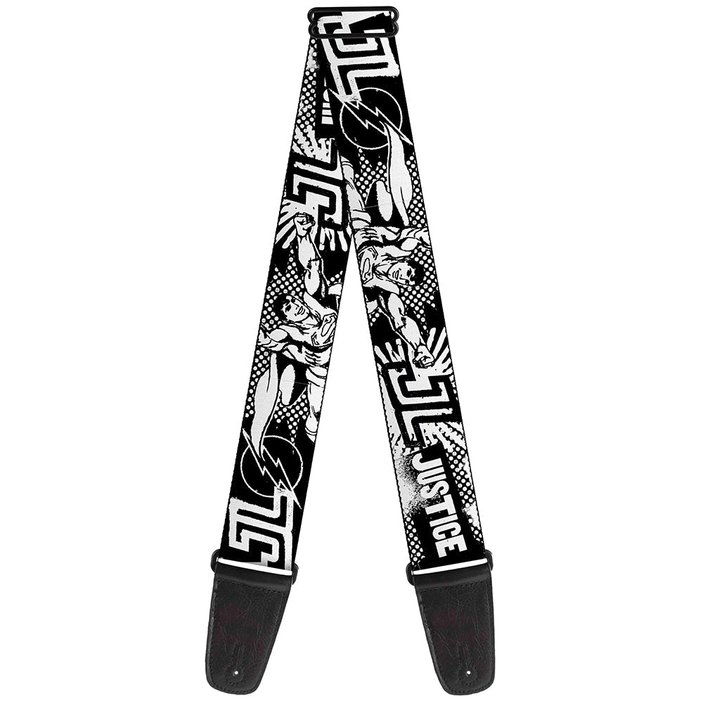 Guitar Strap - JUSTICE LEAGUE Superheroes Retro Pop White Black