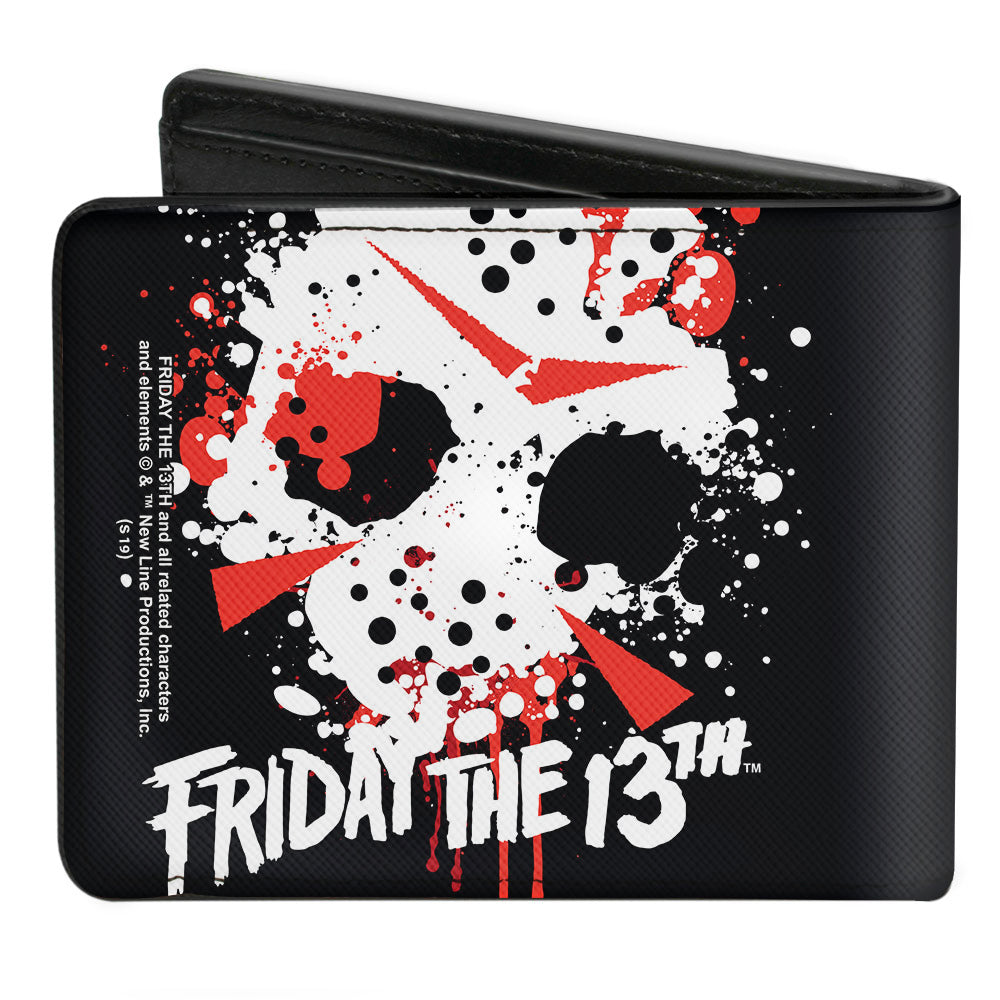 Bi-Fold Wallet - FRIDAY THE 13th Jason Mask 5 Splatter Black White Red