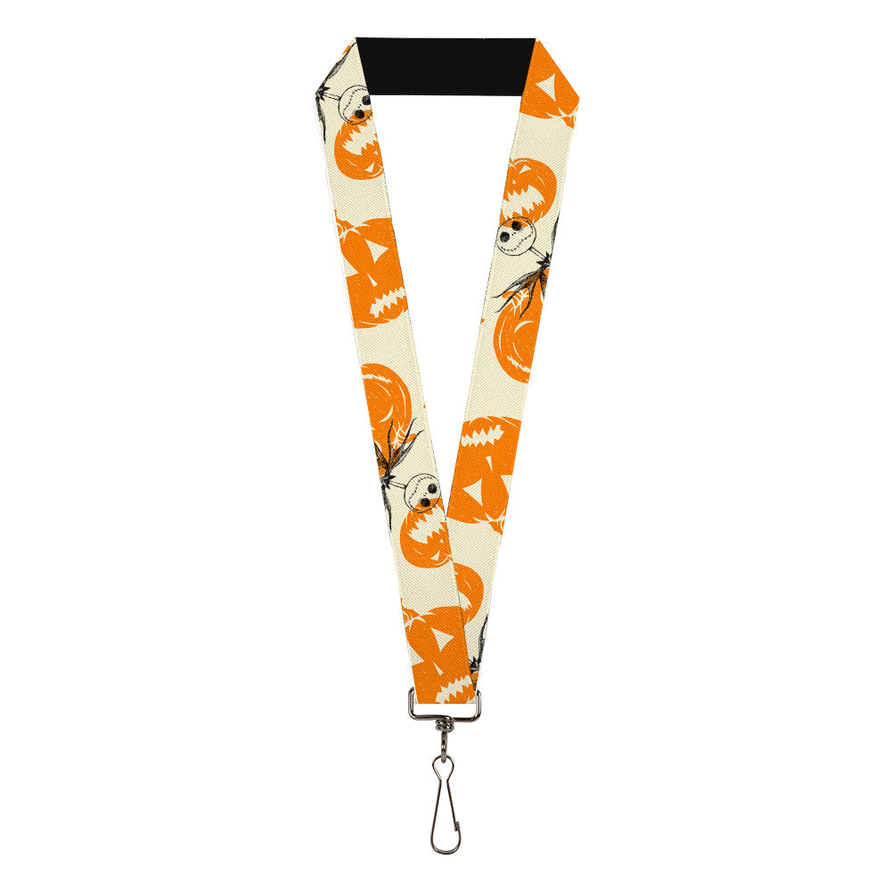 Lanyard - 1.0" - The Nightmare Before Christmas Jack Pose and Pumpkins Collage Ivory Orange Black