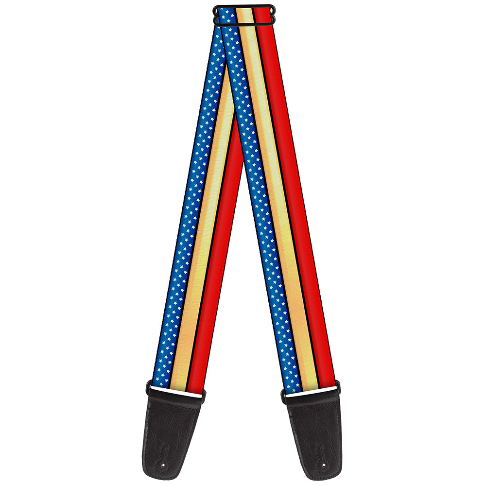 Guitar Strap - Wonder Woman Stripe Stars Red Gold Blue White