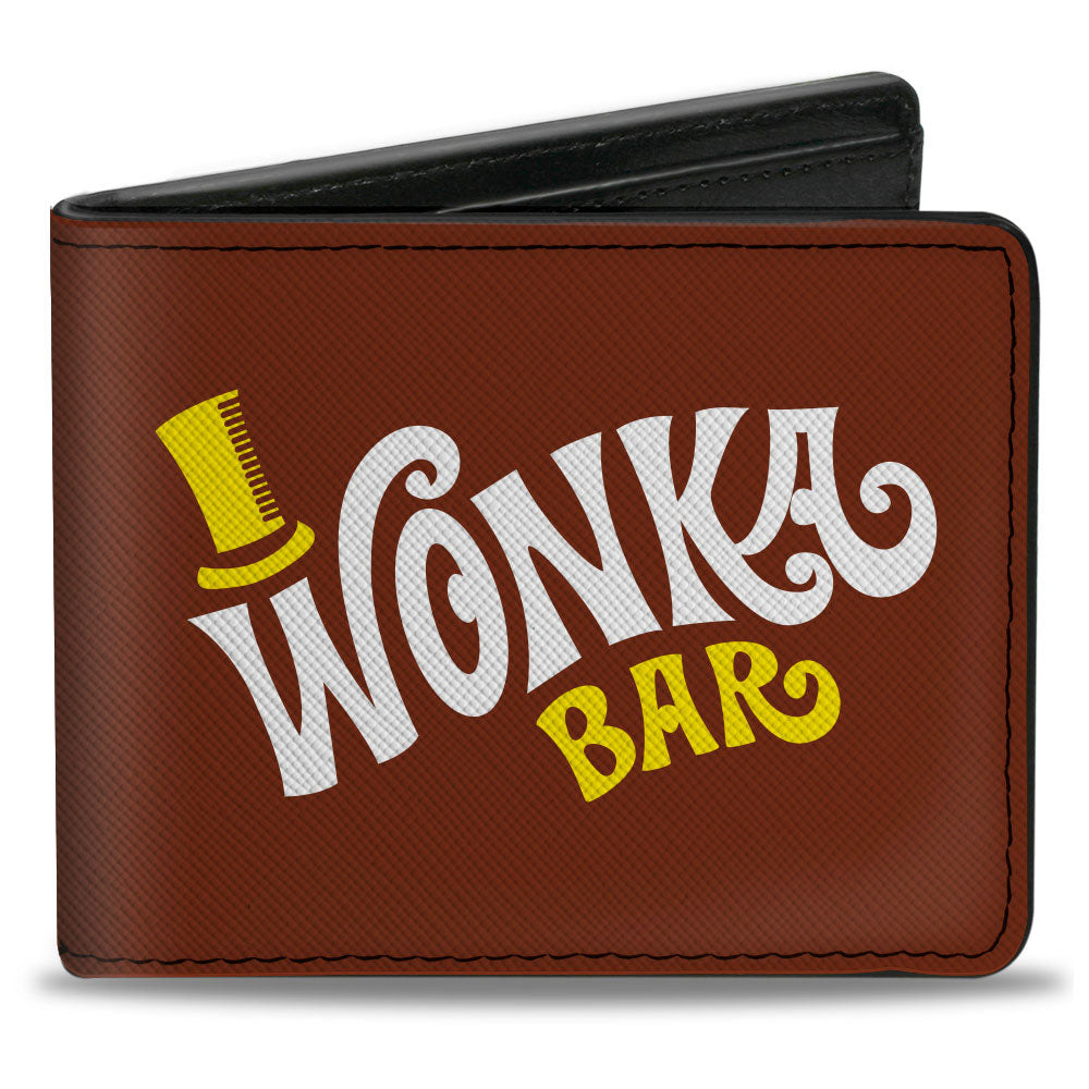 Bi-Fold Wallet - Willy Wonka and the Chocolate Factory WONKA BAR Wrapper Logo Brown Yellow White