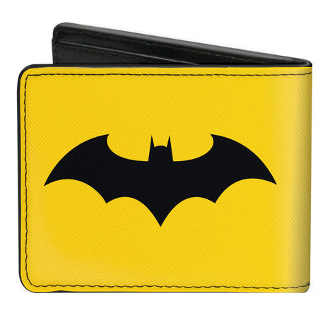 Bi-Fold Wallet - Batman Tech Action Pose + Bat Logo Yellow Black White