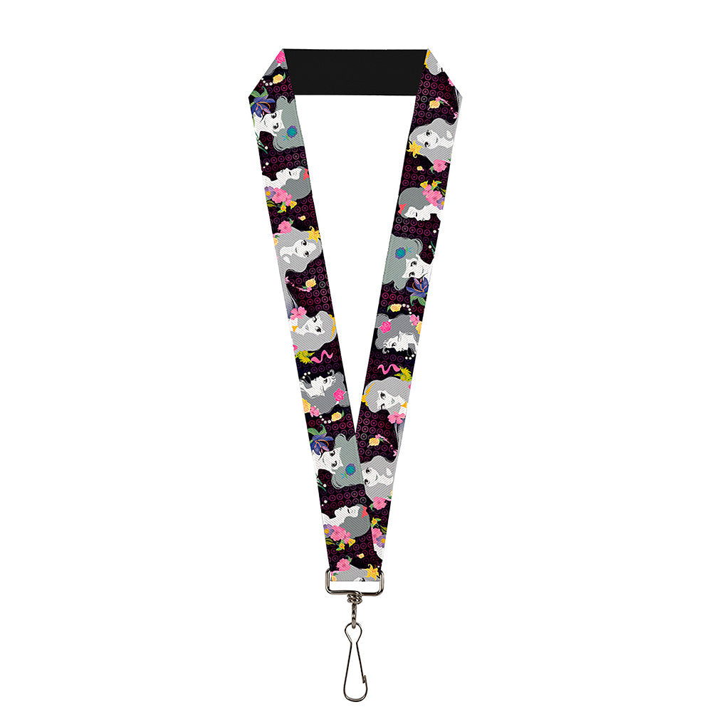 Lanyard - 1.0" - Princess Silhouettes Dots Black Purple Gray Multi Color