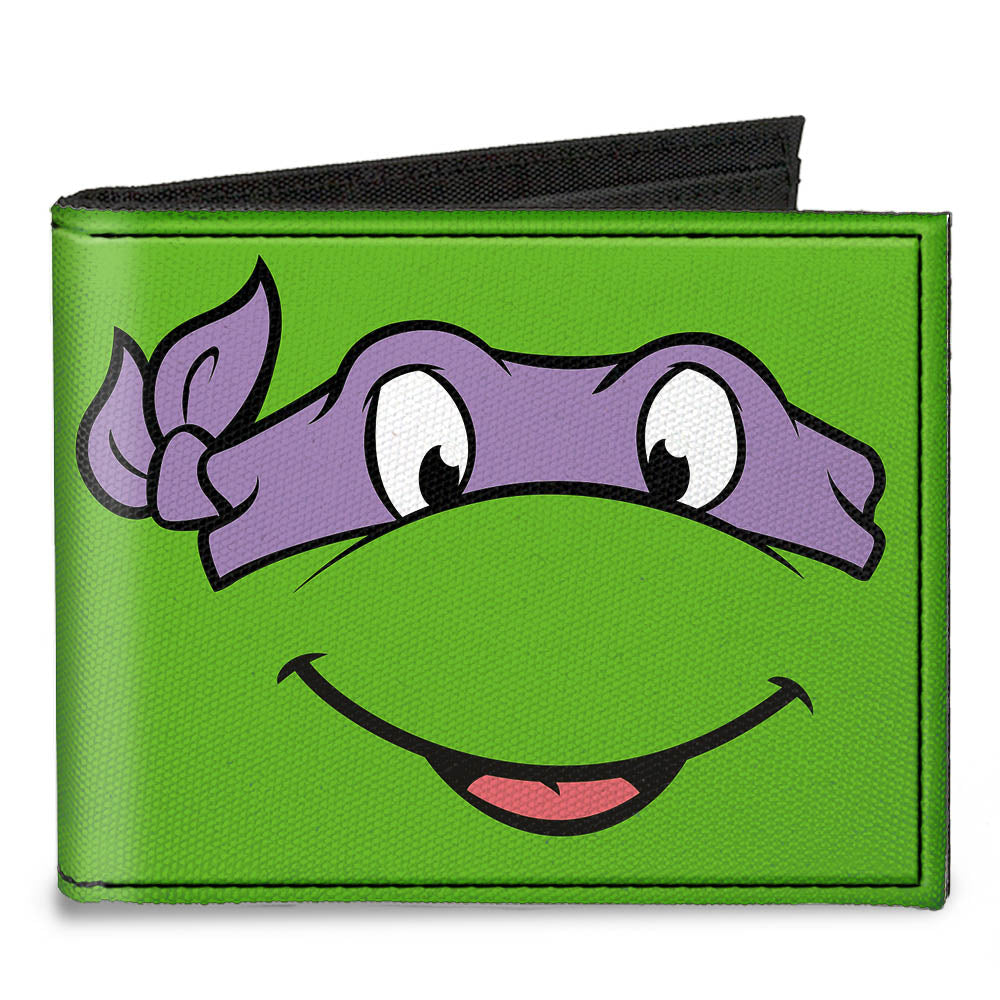 Canvas Bi-Fold Wallet - Classic TMNT Donatello Face CLOSE-UP Green Purple