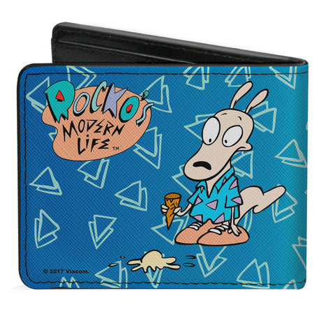 Bi-Fold Wallet - ROCKO'S MODERN LIFE Happy + Sad Poses Blues White