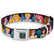 Princess Jewels Full Color Black Multi Color Seatbelt Buckle Collar - Disney Princess Poses/Castle Silhouettes Purples/Multi Color