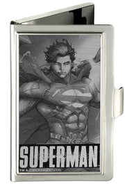 Business Card Holder - SMALL - New 52 SUPERMAN Annual Hovering Cover Pose Brushed Silver