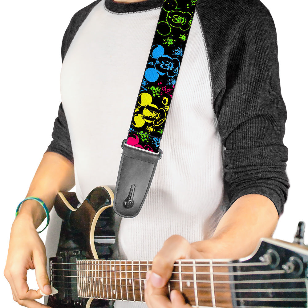 Guitar Strap - Mickey Expressions Paint Splatter Black Multi Neon