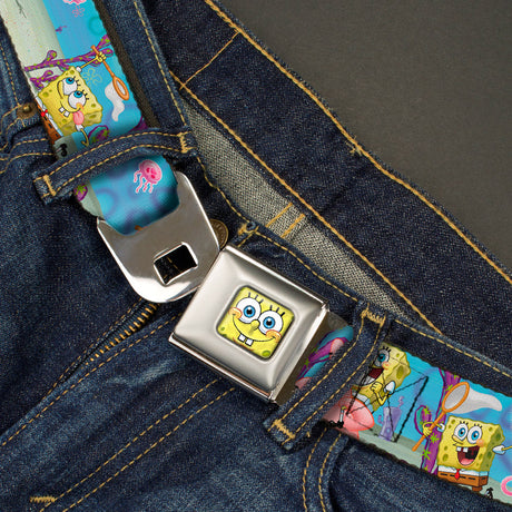 Sponge Bob 3-D Face CLOSE-UP Full Color Seatbelt Belt - SpongeBob & Patrick Starfish Jellyfishing Scenes Webbing