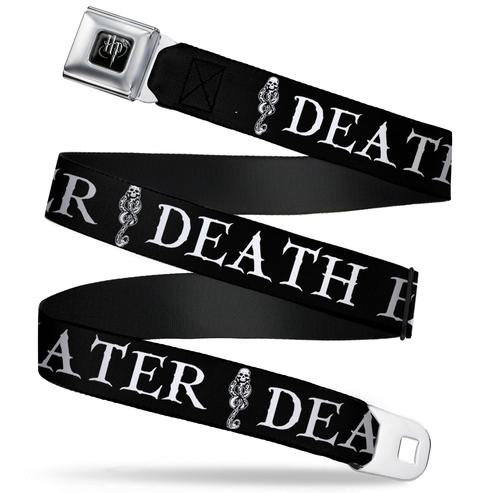 Harry Potter Logo Full Color Black/White Seatbelt Belt - DEATH EATER/Dark Mark Black/White Webbing