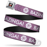 THE BIG BANG THEORY Full Color Black White Red Seatbelt Belt - BAZINGA! Atom Logo Lavender/White Webbing