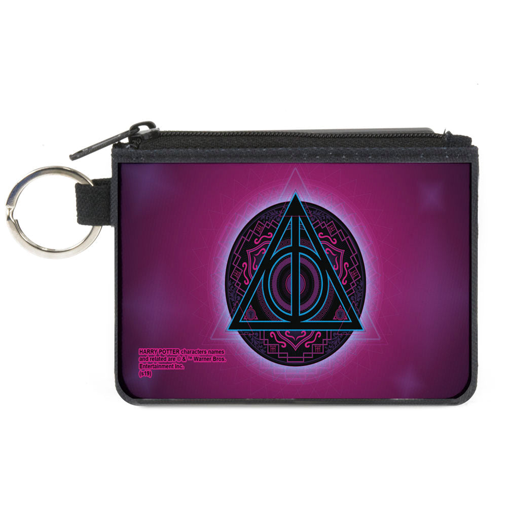 Canvas Zipper Wallet - MINI X-SMALL - Harry Potter Deathly Hallows Symbol2 Black Neon Pink Neon Blue