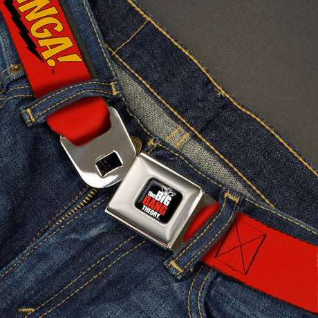 THE BIG BANG THEORY Full Color Black White Red Seatbelt Belt - BAZINGA! Red/Gold/Black Webbing