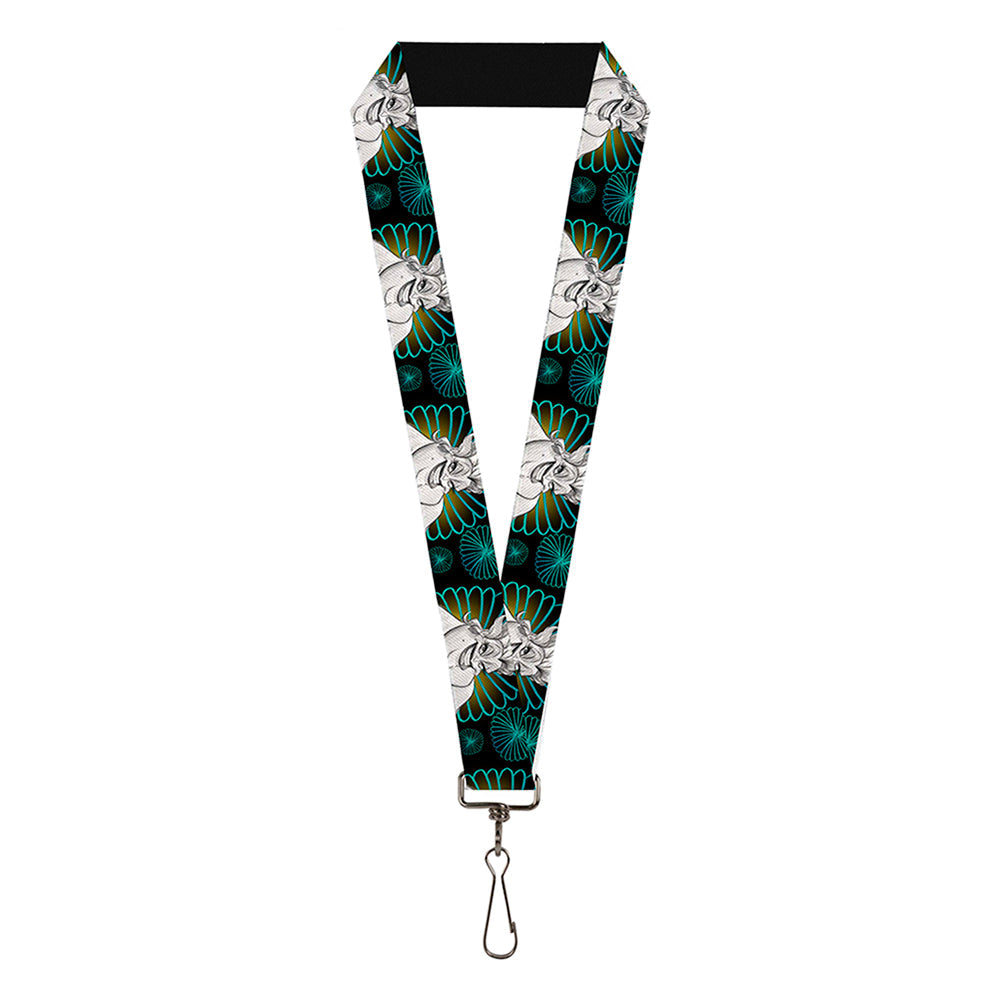 Lanyard - 1.0" - The Little Mermaid Ursula Smiling Sketch Pose CLOSE-UP Black Blues Grays