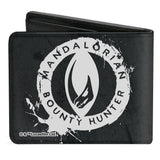 Bi-Fold Wallet - Star Wars The Mandalorian Helmet + MANDALORIAN BOUNTY HUNTER Icon Grays White