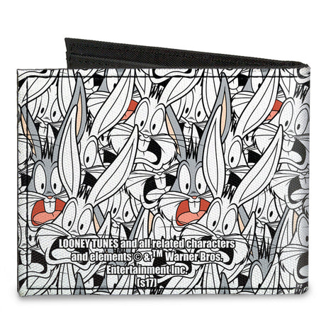 Canvas Bi-Fold Wallet - Bugs Bunny Expressions Stacked White Black Gray